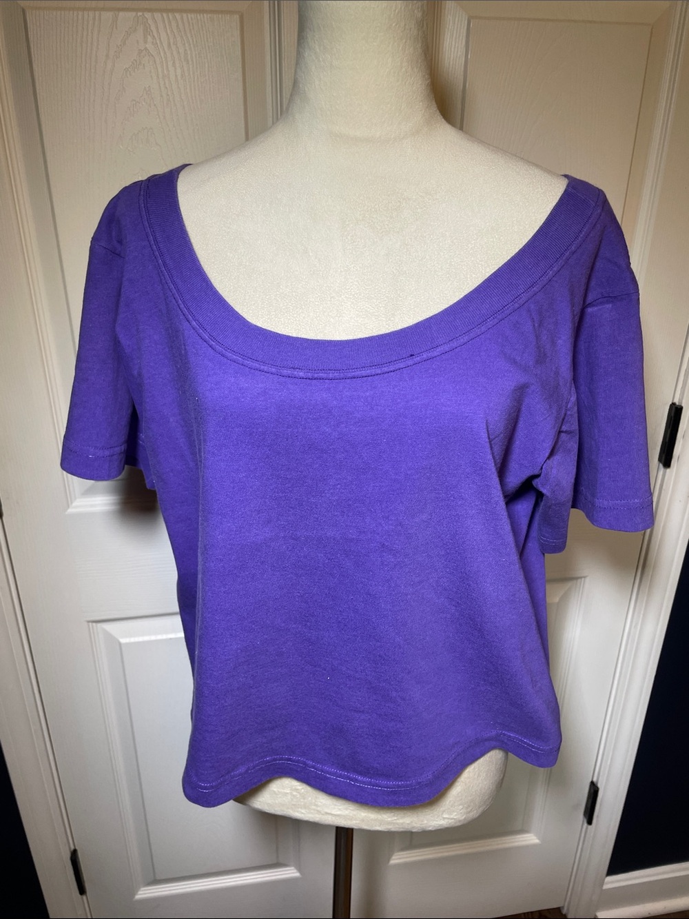 Vintage 80s Cristina Purple Short Sleeve Cotton Cropped Top Tee Size Medium